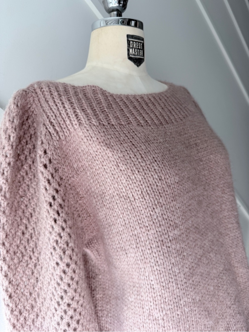 LoveShackFancy Alpaca Wool Blend Bateau Neck Crop Sweater Pink Size M - Picture 7 of 17